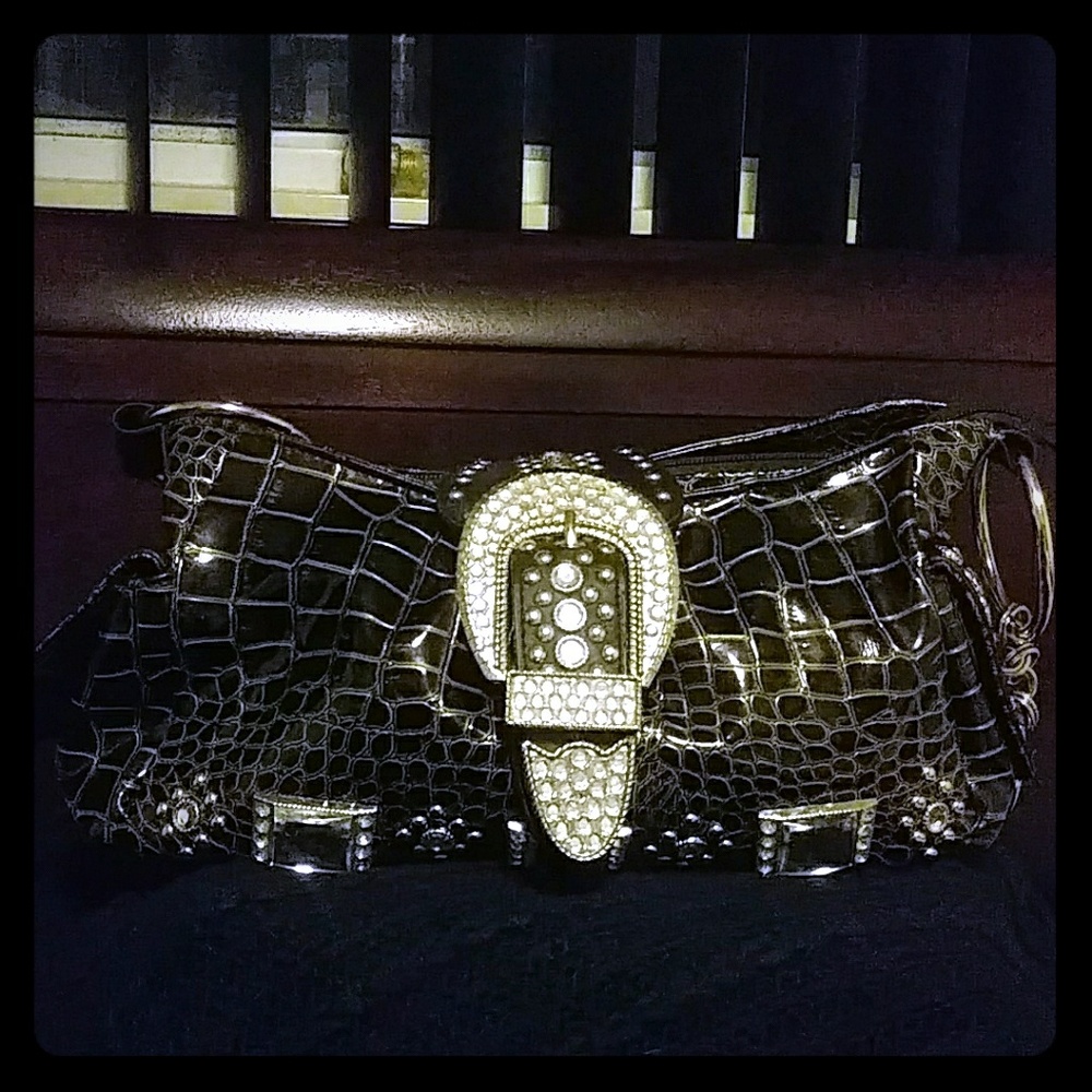 Studded Dark Brown snakeskin Patterned purse